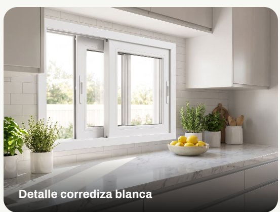 Detalle del perfil de una ventana corrediza de PVC blanca