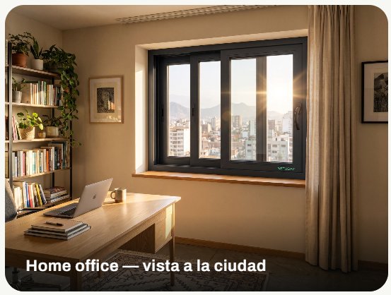 Ventana de PVC en un home office con vista a la ciudad