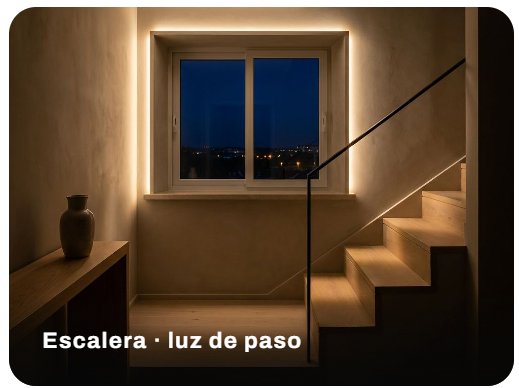 Ventana de PVC con LED perimetral iluminando una escalera